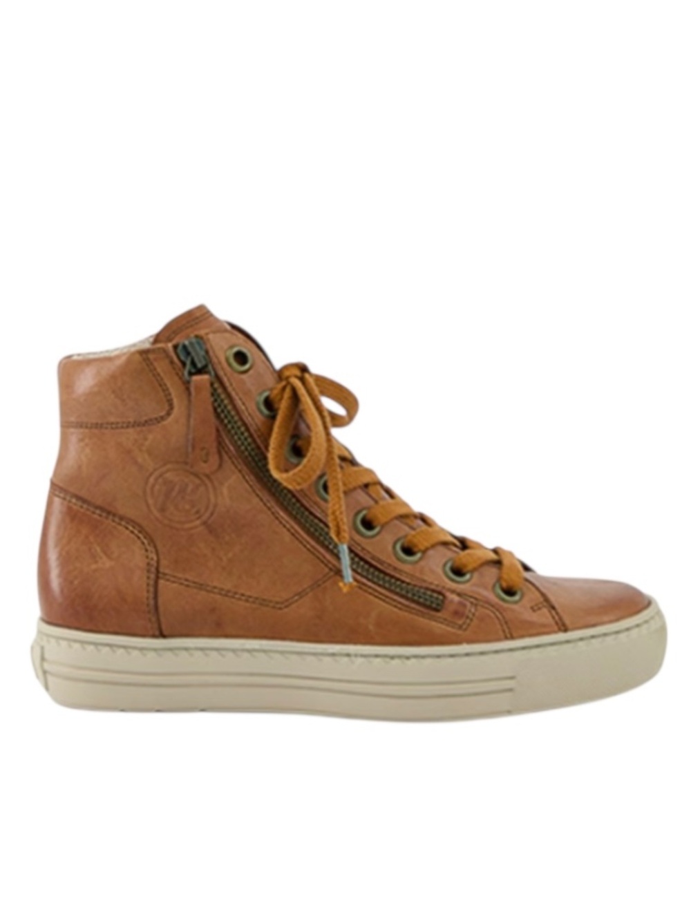 Cognac Brown leather high-top Sneakers. US sizes
